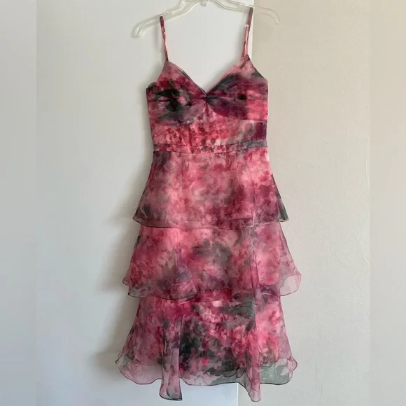 Marchesa Notte Sleeveless Floral Organza Tea Length Gown Pink 2 Marchesa Notte Sleeveless Floral Organza Tea Length Gown Pink 2